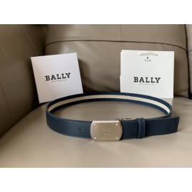 Bally Canvas Calf Leather Stripe 34mm Leisure Belt Blue