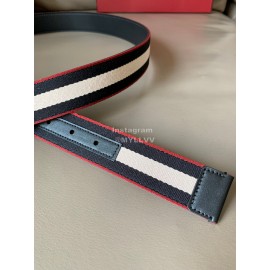 Bally Calf Leather Canvas Stripe Double B-Shaped Buckle 34mm Belt