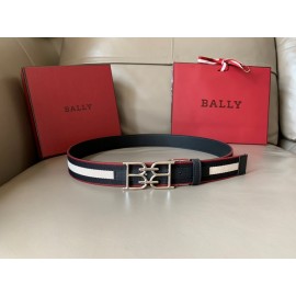 Bally Calf Leather Canvas Stripe Double B-Shaped Buckle 34mm Belt