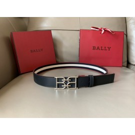 Bally Calf Leather Canvas Stripe Double B-Shaped Buckle 34mm Belt