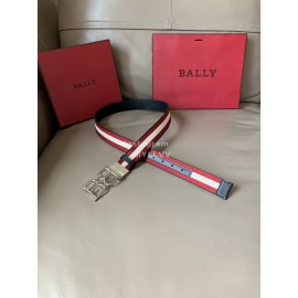 Bally Calf Leather Canvas Stripe Double B-Shaped Buckle 34mm Belt Red