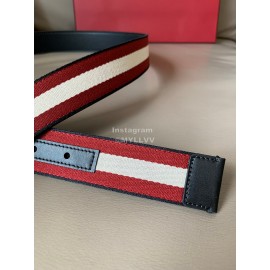 Bally Calf Leather Canvas Stripe Double B-Shaped Buckle 34mm Belt Red