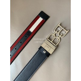 Bally Calf Leather Canvas Stripe Double B-Shaped Buckle 34mm Belt Red