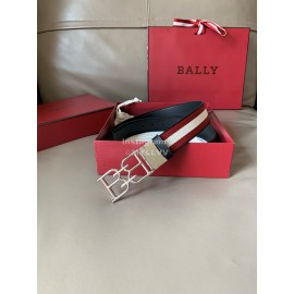 Bally Calf Leather Canvas Stripe Double B-Shaped Buckle 34mm Belt Red