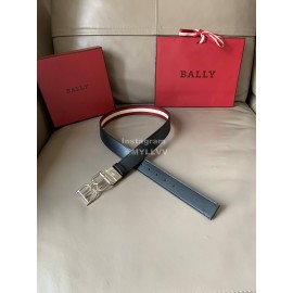 Bally Calf Leather Canvas Stripe Double B-Shaped Buckle 34mm Belt Red