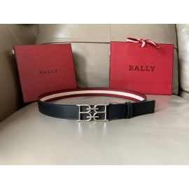 Bally Calf Leather Canvas Stripe Double B-Shaped Buckle 34mm Belt Red