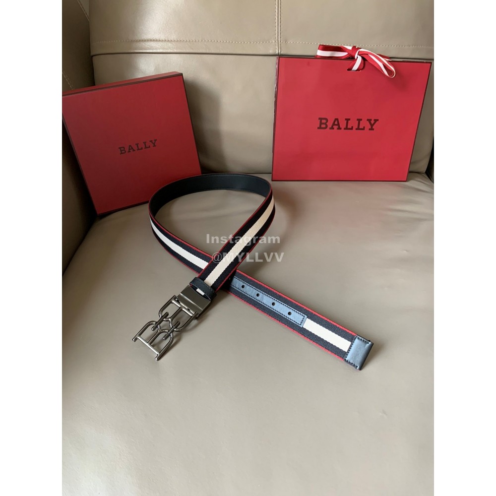 Bally Calf Leather Canvas Stripe Bb Buckle 34mm Belt