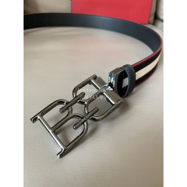 Bally Calf Leather Canvas Stripe Bb Buckle 34mm Belt