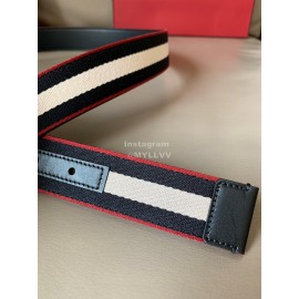Bally Calf Leather Canvas Stripe Bb Buckle 34mm Belt