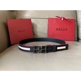 Bally Calf Leather Canvas Stripe Bb Buckle 34mm Belt