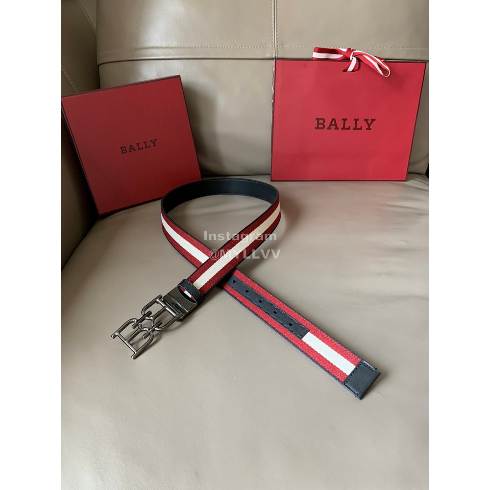 Bally Calf Leather Canvas Stripe Bb Buckle 34mm Belt Red