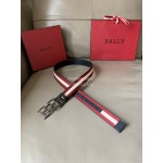 Bally Calf Leather Canvas Stripe Bb Buckle 34mm Belt Red