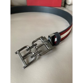 Bally Calf Leather Canvas Stripe Bb Buckle 34mm Belt Red