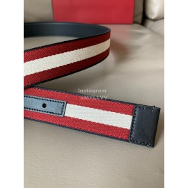 Bally Calf Leather Canvas Stripe Bb Buckle 34mm Belt Red