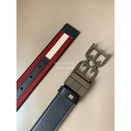 Bally Calf Leather Canvas Stripe Bb Buckle 34mm Belt Red