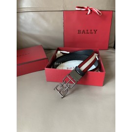 Bally Calf Leather Canvas Stripe Bb Buckle 34mm Belt Red
