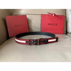 Bally Calf Leather Canvas Stripe Bb Buckle 34mm Belt Red