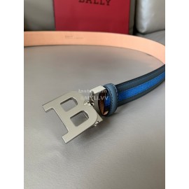 Bally New Calf Leather Stripe B Buckle 34mm Belt Blue