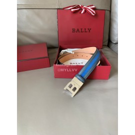 Bally New Calf Leather Stripe B Buckle 34mm Belt Blue