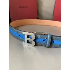 Bally New Calf Leather Stripe B Buckle 34mm Belt Blue