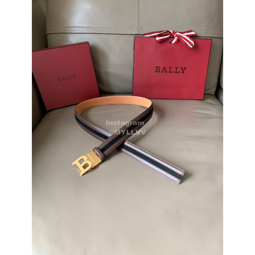 Bally New Calf Leather Stripe B Buckle 34mm Belt Coffee