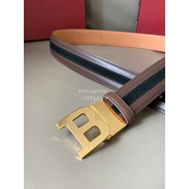 Bally New Calf Leather Stripe B Buckle 34mm Belt Coffee