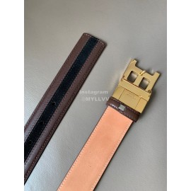 Bally New Calf Leather Stripe B Buckle 34mm Belt Coffee