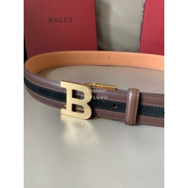 Bally New Calf Leather Stripe B Buckle 34mm Belt Coffee