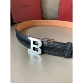 Bally New Calf Leather Stripe B Buckle 34mm Belt Gray