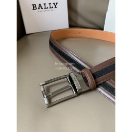 Bally New Calf Leather Stripe Pin Buckle 34mm Belt Coffee