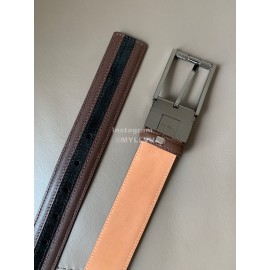 Bally New Calf Leather Stripe Pin Buckle 34mm Belt Coffee