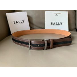 Bally New Calf Leather Stripe Pin Buckle 34mm Belt Coffee