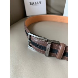 Bally New Calf Leather Stripe Pin Buckle 34mm Belt Coffee