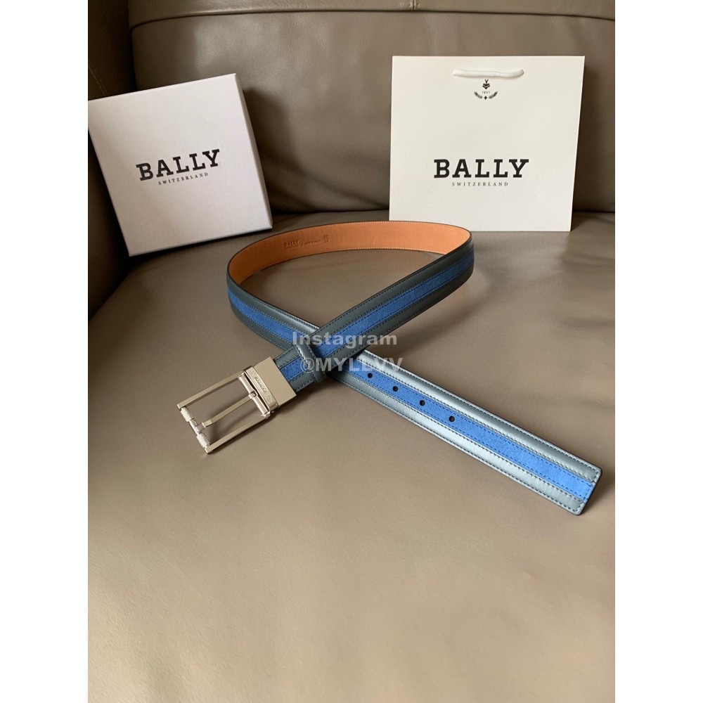 Bally New Calf Leather Stripe Pin Buckle 34mm Belt Blue