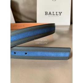 Bally New Calf Leather Stripe Pin Buckle 34mm Belt Blue