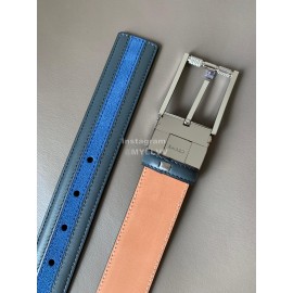 Bally New Calf Leather Stripe Pin Buckle 34mm Belt Blue