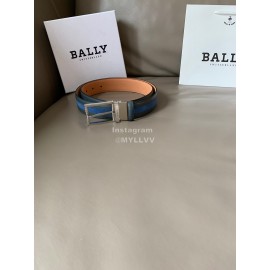 Bally New Calf Leather Stripe Pin Buckle 34mm Belt Blue