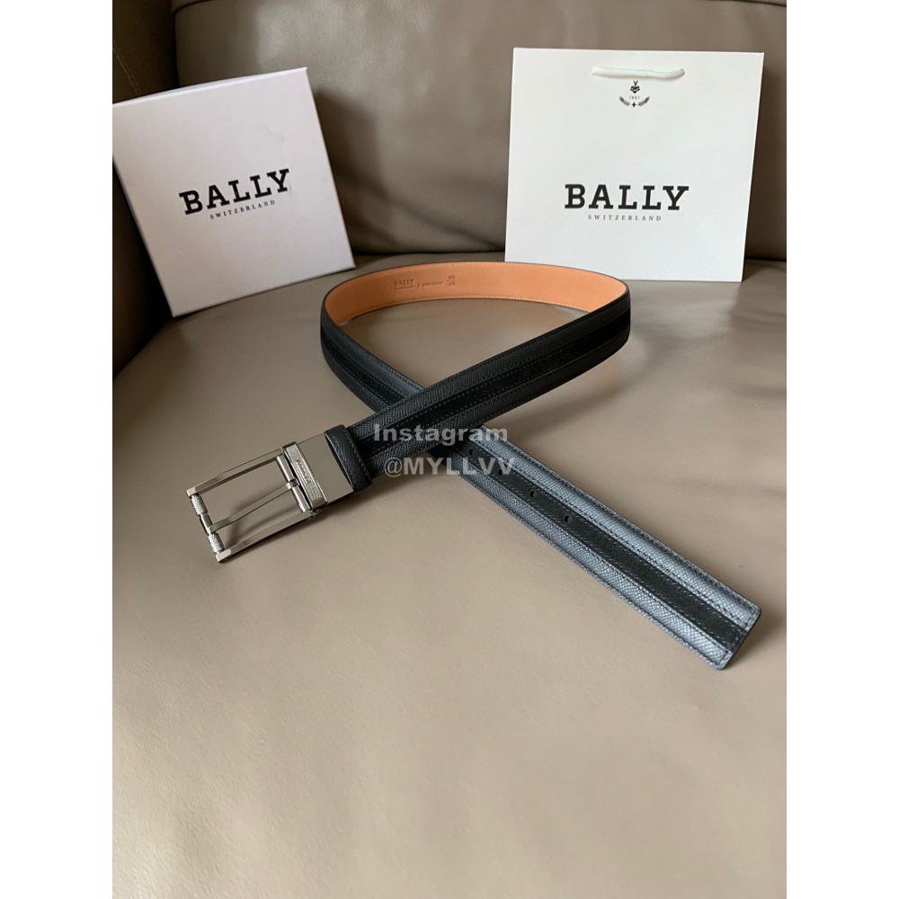Bally New Calf Leather Stripe Pin Buckle 34mm Belt Gray
