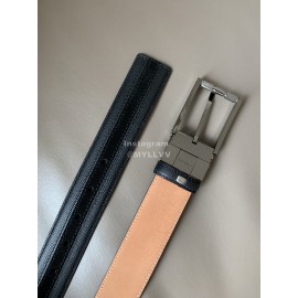 Bally New Calf Leather Stripe Pin Buckle 34mm Belt Gray