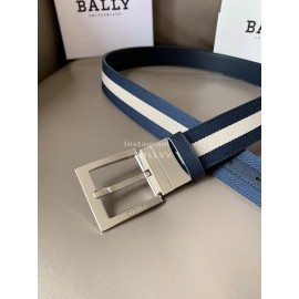 Bally Fashion Calf Leather Stripe Silver Pin Buckle 34mm Belt Blue