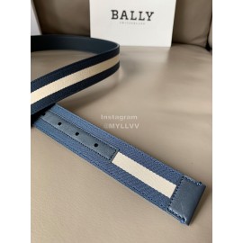 Bally Fashion Calf Leather Stripe Silver Pin Buckle 34mm Belt Blue