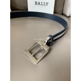 Bally Fashion Calf Leather Stripe Silver Pin Buckle 34mm Belt Blue