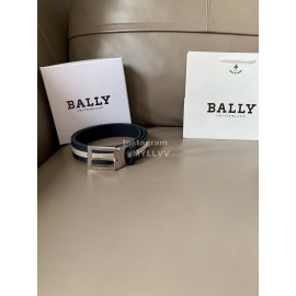 Bally Fashion Calf Leather Stripe Silver Pin Buckle 34mm Belt Blue