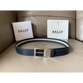 Bally Fashion Calf Leather Stripe Silver Pin Buckle 34mm Belt Blue