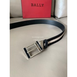 Bally Calf Leather Stripe Silver Pin Buckle 34mm Belt Gray