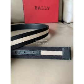 Bally Calf Leather Stripe Silver Pin Buckle 34mm Belt Gray