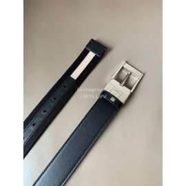 Bally Calf Leather Stripe Silver Pin Buckle 34mm Belt Gray