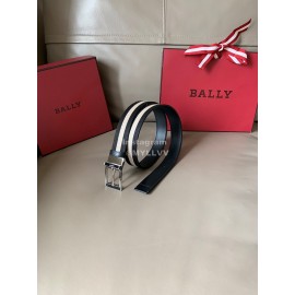 Bally Calf Leather Stripe Silver Pin Buckle 34mm Belt Gray