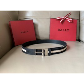 Bally Calf Leather Stripe Silver Pin Buckle 34mm Belt Gray