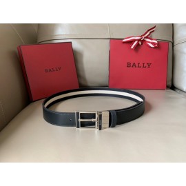 Bally Calf Leather Stripe Silver Pin Buckle 34mm Belt Gray